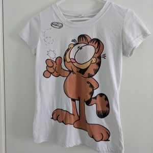 cute Garfield flipping coin white tee